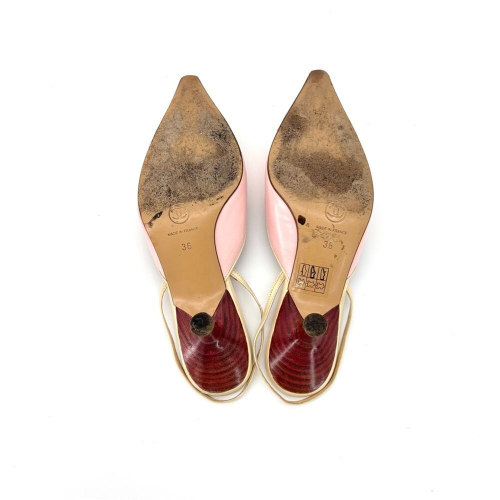 Vintage Chanel Pastel Pink Cap Toe Slingback Kitten Heel Pointed Toe Pumps 36 - Picture 5 of 7